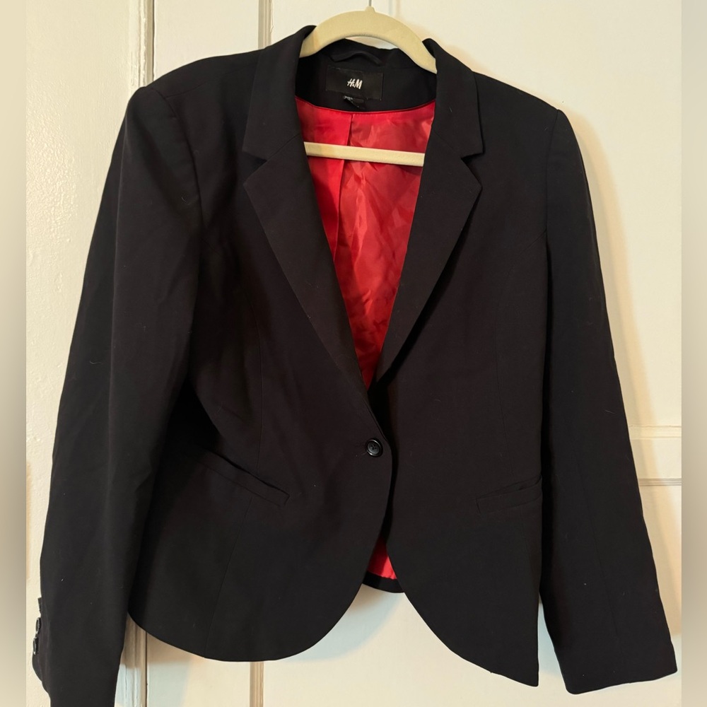 H&M Women's Elegant Black Blazer with Red Lining